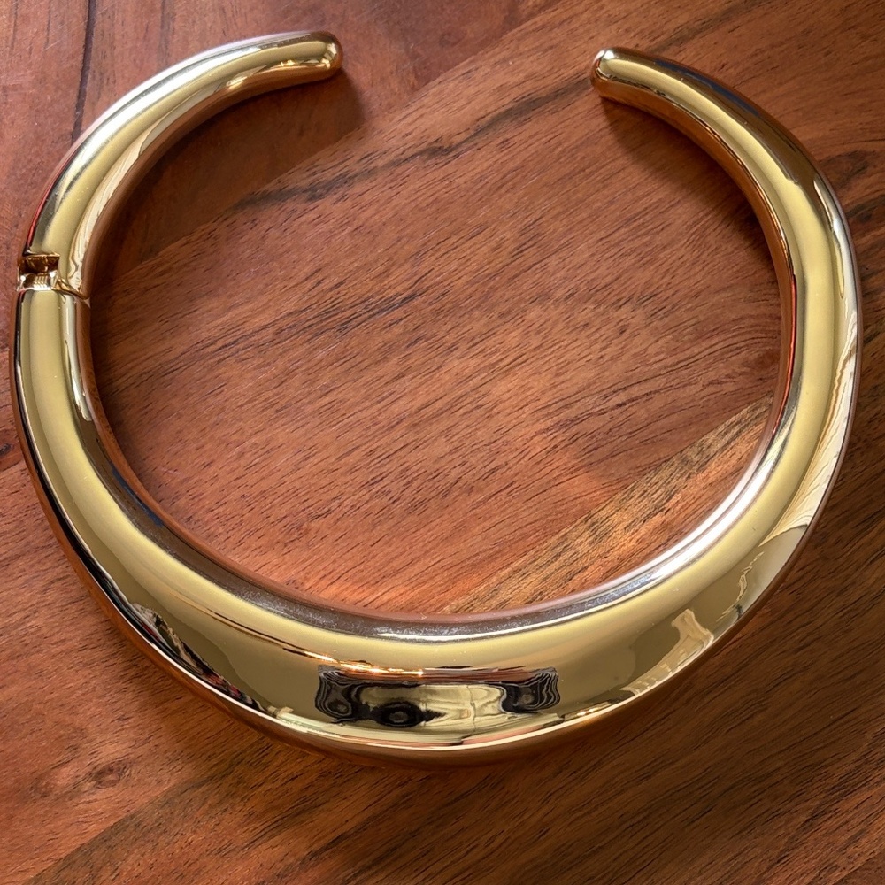 White House Black Market Gold Sculptural Hinged Collar - Picture 2 of 3